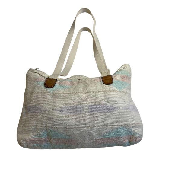 Woven Tote Bag Pastel Stripes Aztec Canvas Travel Beach Shoulder Bag Y2K - Picture 1 of 10